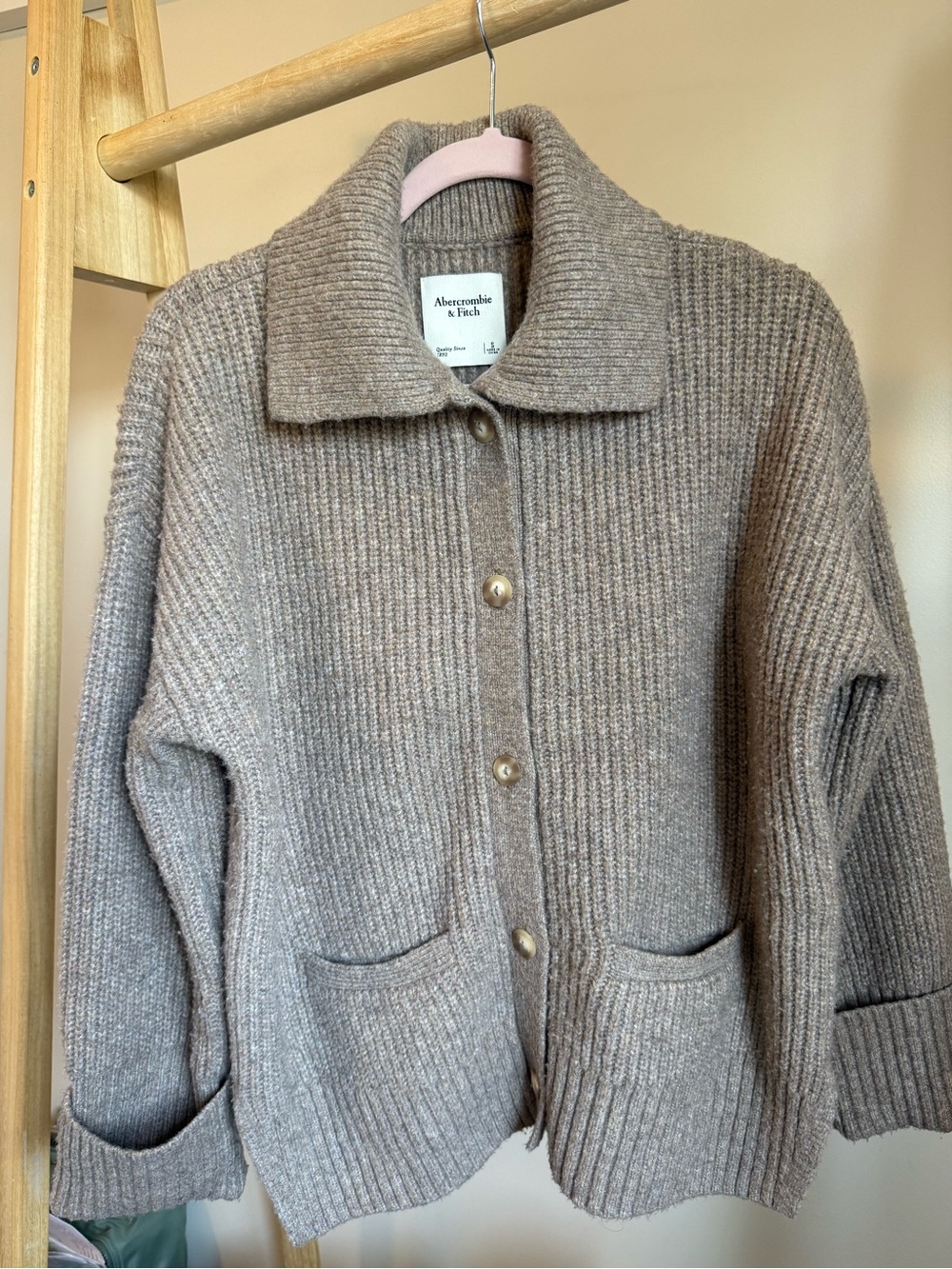 Abercrombie & Fitch Taupe Ribbed Cardigan Sweater